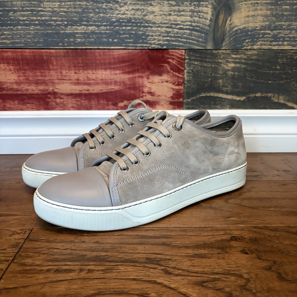 Lanvin DBB1 Mens Casual Shoes Beige Suede Leather Cap Toe Sneakers UK7 US8
